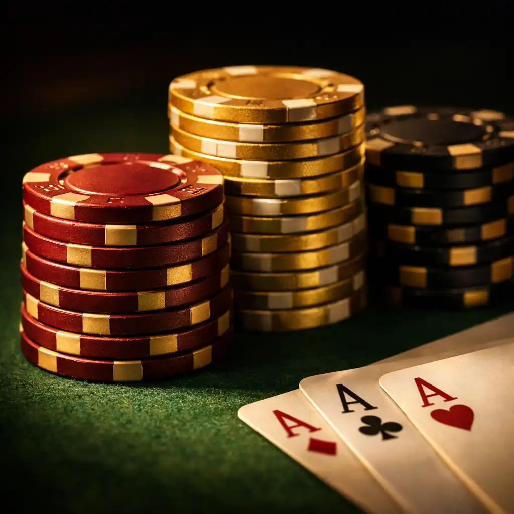 Zbliżenie żetonów pokerowych