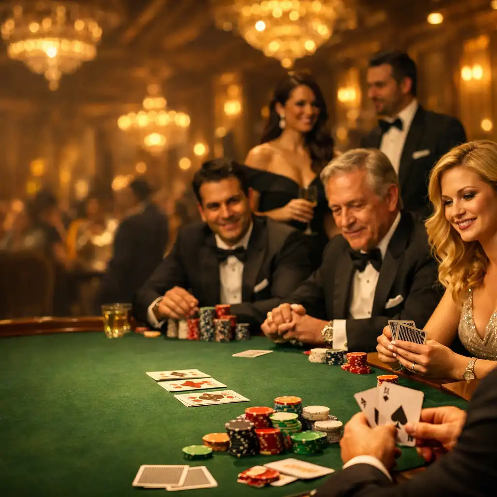 Elegancki pokerowy event przy stole z gośćmi