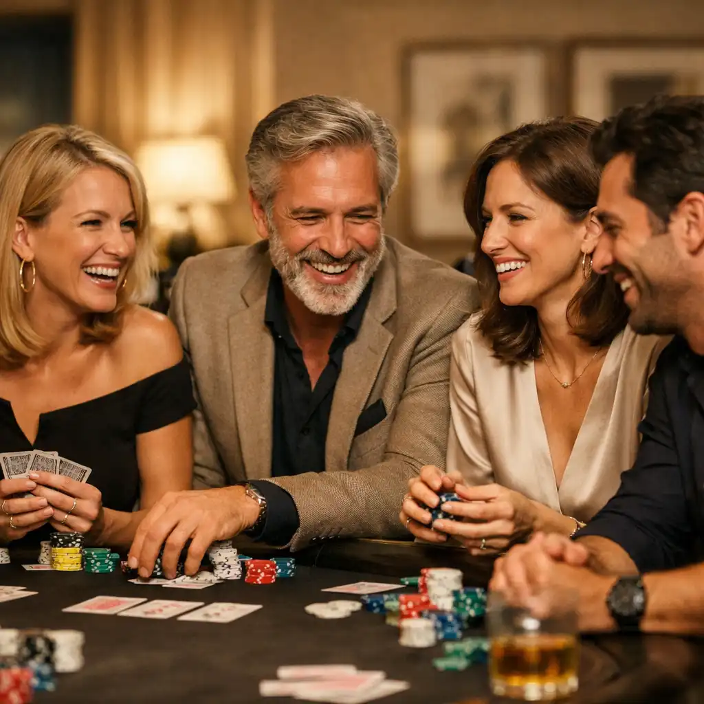 Gracze przy pokerze śmiejący się i rozmawiający
